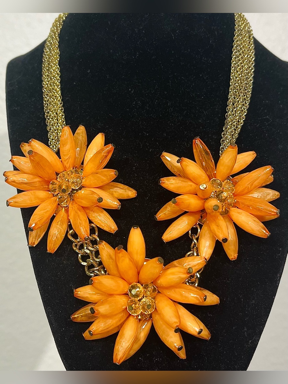 Vintage Gold and Orange Floral Statement Necklace